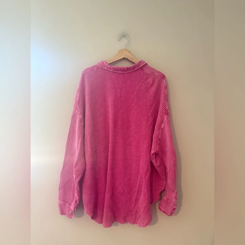 Free People FP One Scout Waffle Knit Button Up Jacket in Pink Phenom‎ Large